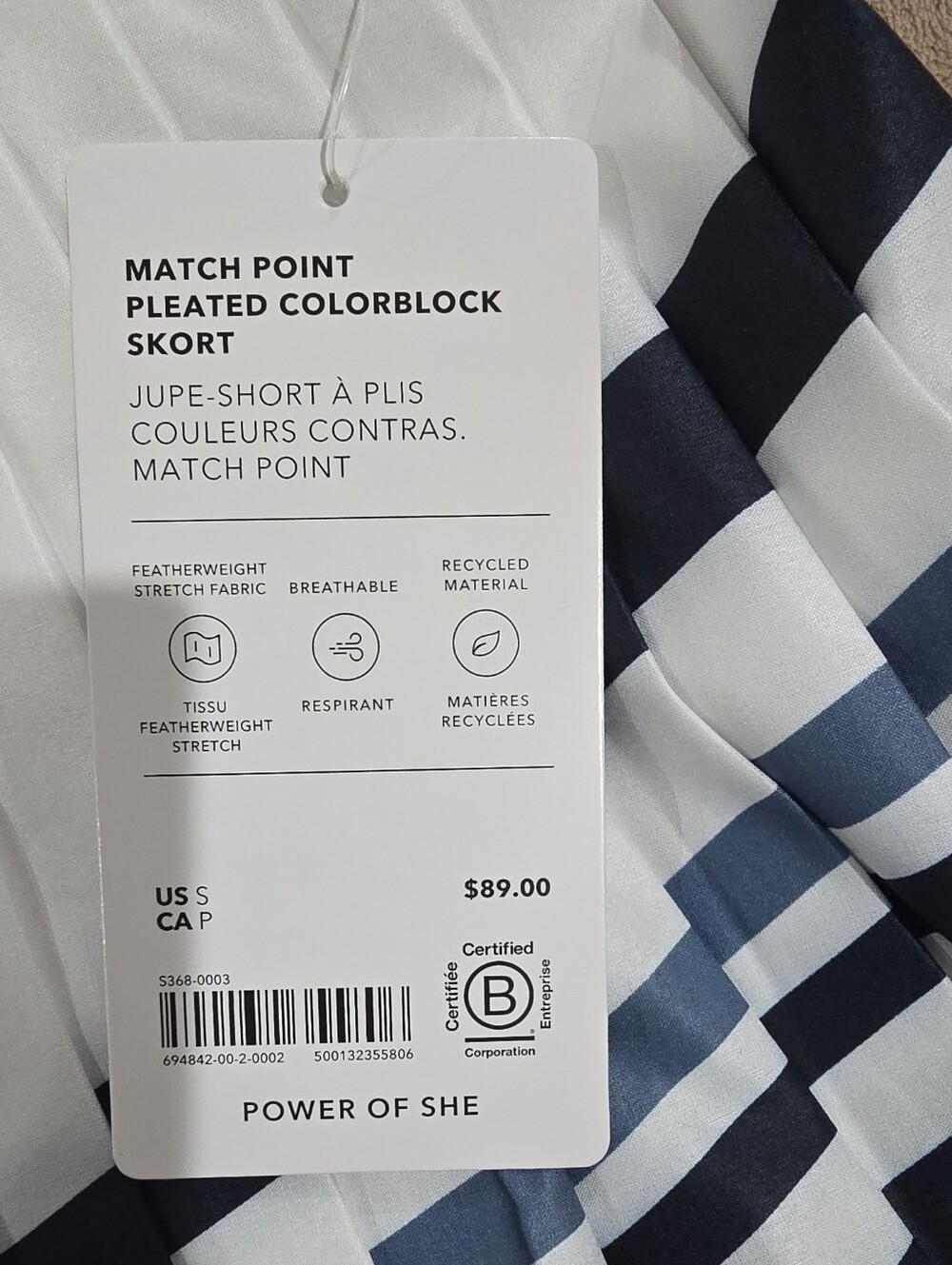 Travel Athleta Match Point Pleated Colorblock Skort White/Blue/Black S Stretch - Picture 7 of 10